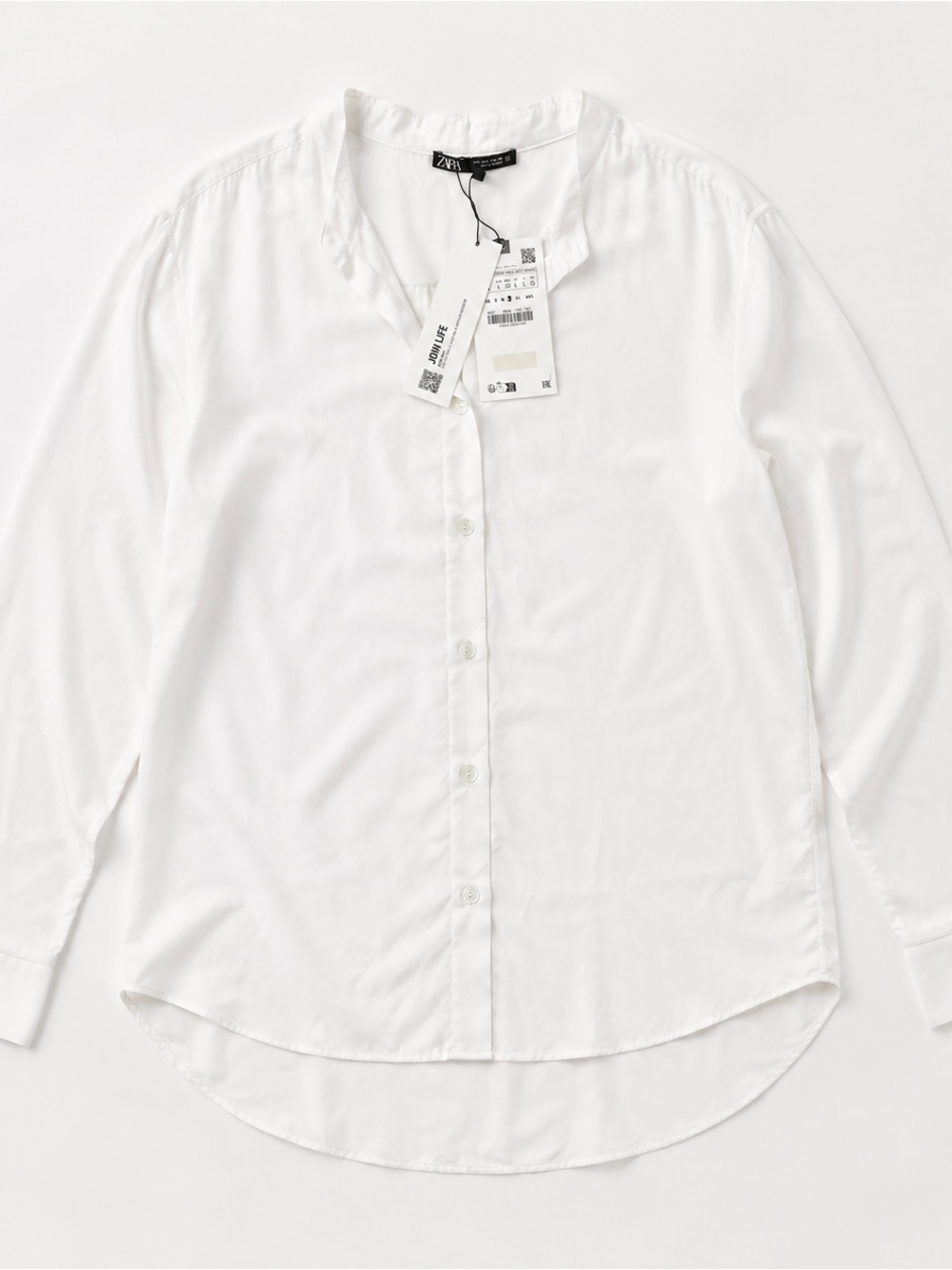 NWT Zara Join Life White Collarless Button-Up Blouse Size L